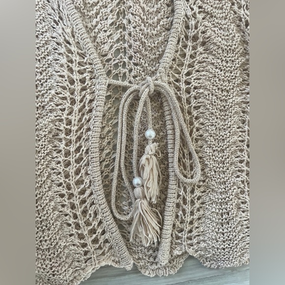 Beige Knit Boho Top with Tie Front M - Picture 4 of 5